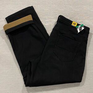 CAT Caterpillar Work Pants Mens 38 x 30 Black Canvas Fleece Lined Insulated